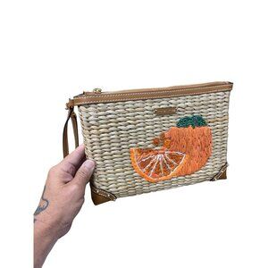 Michael Kors Womens Straw Leather Embroidered Citrus Limited Wristlet SKU 9223
